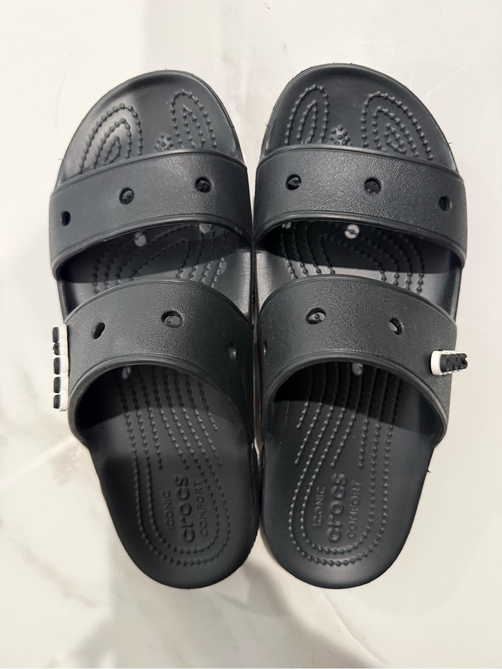 Crocs women’s Black Slide Sandals - Dual Strap Water-Friendly Swim Slides